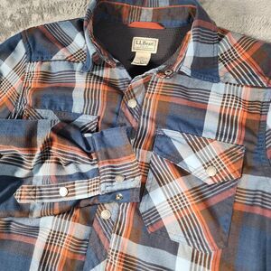 LL Bean Men SM Katahdin Performance Snap Button Wool Blend Plaid Flannel Shacket